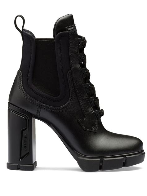 prada black boots chunky|Prada chunky heel ankle boots.